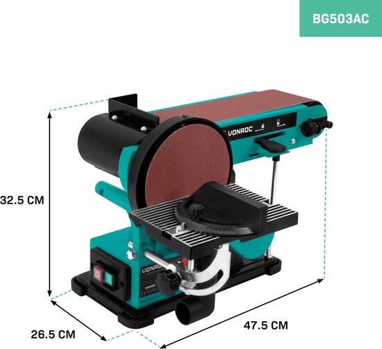 VONROC Band- und Tellerschleifer 350W - Inkl. 2x Schleifband 100 x 915 mm (P80 & P120) und 2x Schleifteller Ø150 mm (P80 & P120)