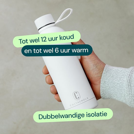 Castagnola Wasserflasche - Edelstahl-Trinkflasche 500 ML - Stahl-Thermoskanne - Trinkflaschen für Erwachsene - Doppelwandig - Weiß
