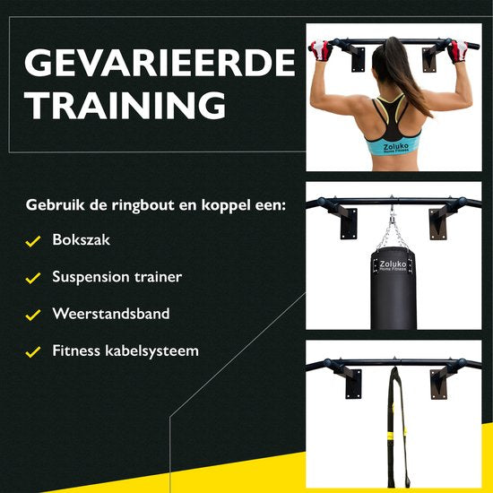Zoluko Professional Klimmzugstange Wandhalterung - 150kg Belastbarkeit - Inkl. E-Book - Einfache Montage - Klimmzugstange Fitness - Klimmzugstation für den Heimsport - Klimmzugstange - Schwarz
