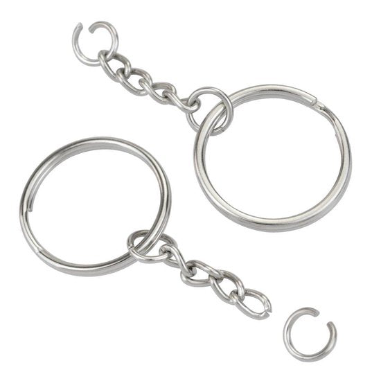Schlüsselanhänger mit Kette - 100 Edelstahl-Schlüsselanhänger - Schlüsselanhänger-Set - 25 mm - 100 Stück - Inklusive Schlüsselanhänger mit Haus