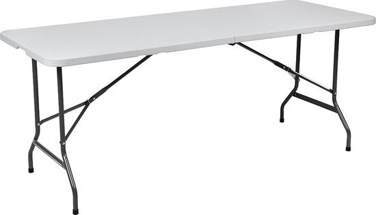 BRASQ Zusammenklappbarer Klapptisch Weiß - 180x70x74cm- Campingtisch - Klapptisch - Wetterfest - Tisch mit Tragegriff