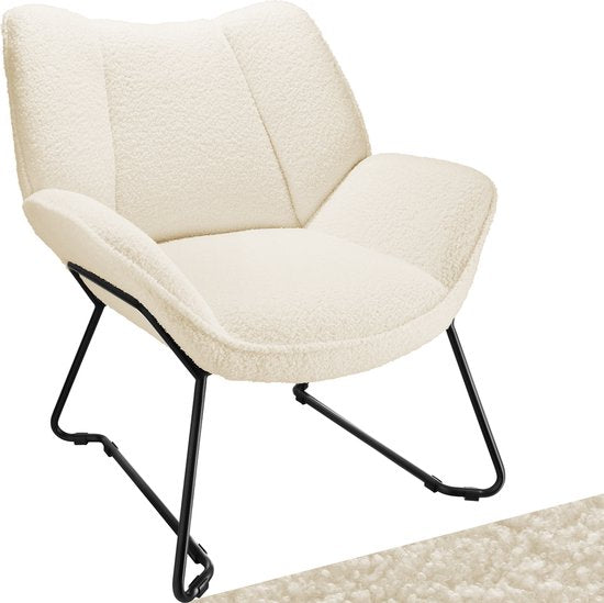 tectake Lounge Chair - Runder Sessel - Teddy Chair - Polstersessel - Bouclé-Polsterung - Plüsch-Lesesesessel - Skandinavischer Stil - cremeweiß
