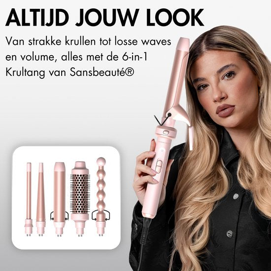 Sansbeauté® 6 in 1 Lockenstab mit Klemme - Keramischer Lockenstab - 13mm bis 38mm - Föhnbürste für kurzes Haar - Wärmebürste - Lockenwickler - Thermobürste - Haarstyler - Lockenbürste 5 in 1