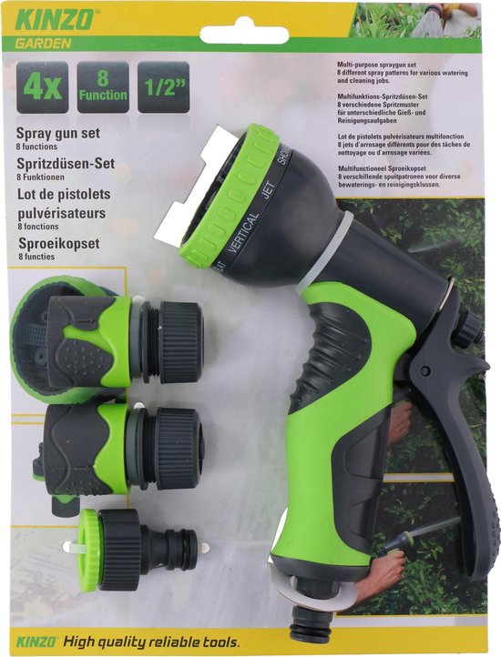 Kinzo Sprayer Set - 4 Teile - 8 Funktionen - Grün/ Grau