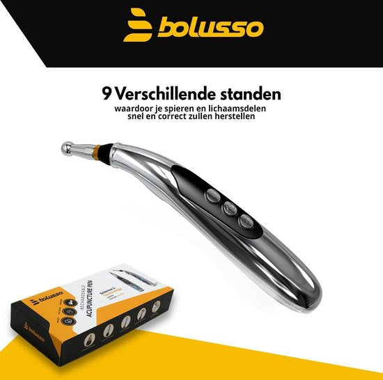 Bolusso Komplettes Akupunktur-Stift-Set - Enthält 5 Kopfstücke - Holländisches Handbuch - Massage-Stift und Werkzeug - Wiederaufladbar - Einschließlich Gel-Töpfe