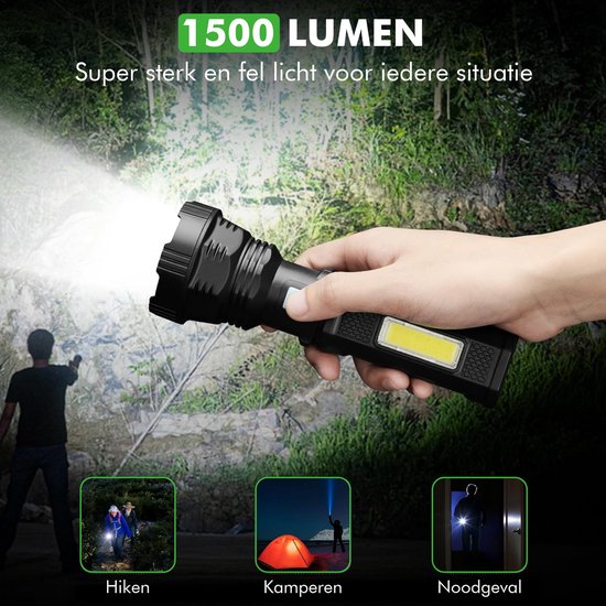 Travelhawk Flashlight - Taschenlampe Led - Taschenlampe Militär - Batteriebetriebene Taschenlampe - 1000 Lumen - Solarpanel - Wasserdicht - Schwarz