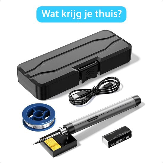 Tech Essentials Kabelloses Lötkolben - 8W - USB-C - Mit Dose - Kit - Feinlöten - Stift - Batterie - Lötset - Löten - Grau