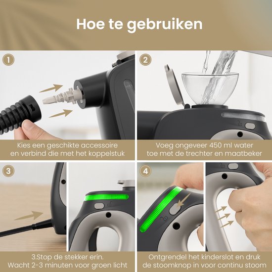 Vapore 11-in-1 Dampfreiniger - 1350W - 530ML - Inkl. Aufbewahrungsbeutel - Für Boden, Bad, Kleidung und Sofa - Schwarz