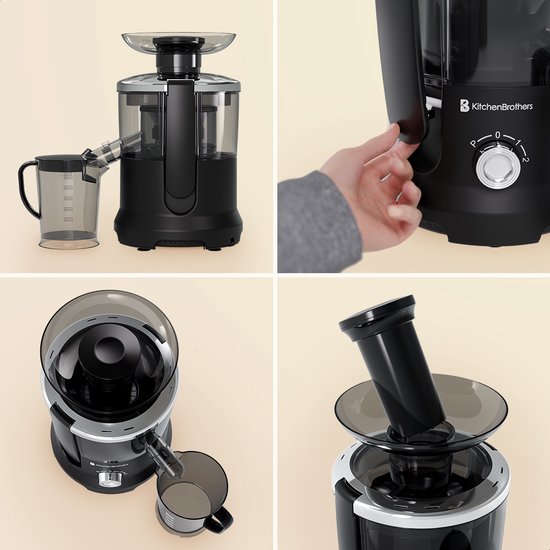 KitchenBrothers Entsafter - für Gemüse und Obst - Entsafter - mit Fruchtfleischbehälter - 500ml - 600W - Schwarz