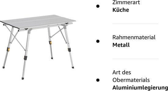 Rootz Campingtisch - Tragbarer Picknicktisch - Faltbare Oberfläche für draußen - Kompakter Reiseständer - Al Fresco Dining - Campingmöbel - Silber - 90x52.2cm