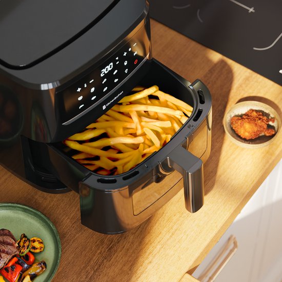 KitchenBrothers Airfryer XXL - 7.5L - 1800W - Heißluftfritteuse - Duale Heizung - 50ºC bis 200ºC - 10 Kochprogramme - Schwarz