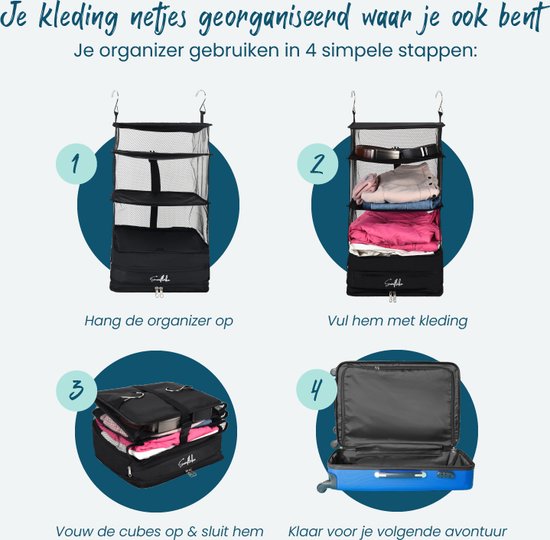 Hängende Packwürfel - faltbar - 4 Fächer - Kofferorganisator - Sunflake