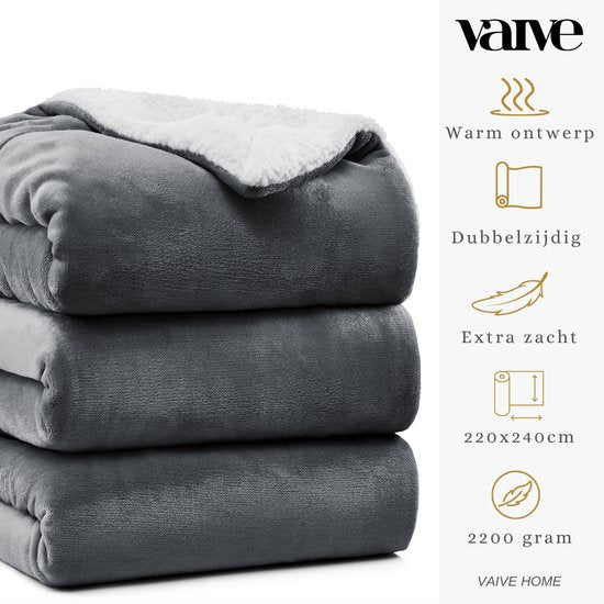 VAIVE Luxus-Sherpa-Fleecedecke 220x240 cm - Superweich - Plaid für Sofa, Bett oder Wohnzimmerdekoration - Decken - Plaids - Decke - Grau