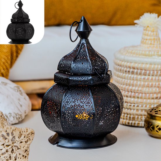 Gadgy Orientalisches Windlicht - Marokkanisches Windlicht - Dekoration für Innenräume - Tischlampe - Teelichthalter Wohnzimmer - Teelichthalter Geschenk - Metall 26x18 CM