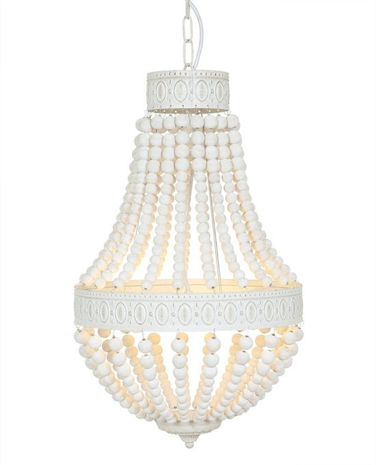 Mexlite - Hängeleuchte Ella 10191W – Weiße Perlenlampe - Holz und Metall - Höhenverstellbar von 70 bis 155 cm
