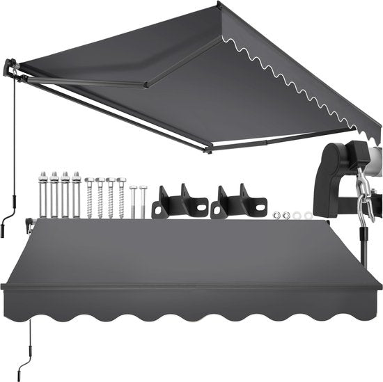 tectake® Sonnenschirm mit Gelenkarm - 250 x 200 cm - Markise - Sonnenschutz für Fenster, Balkon, Außenbereich - Wandmontage - Wasser- und UV-beständig - Dunkelgrau