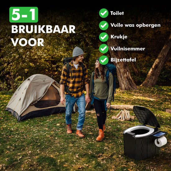 Travelhawk Campingtoilette - Toiletteneimer - Tragbar & faltbar - Inklusive 12 biologisch abbaubaren Beuteln und 10 Absorptionsbeuteln - Ideal für Camping, Festivals & im Freien