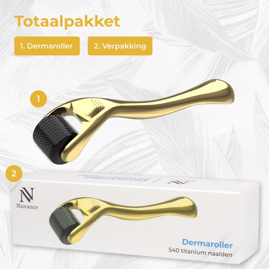 Nuvance - Dermaroller - 540 Mikronadeln von 0,5mm - Inkl. eBook - Derma Roller für die Hautpflege - Bartroller für Haarwuchs - Steril verpackt