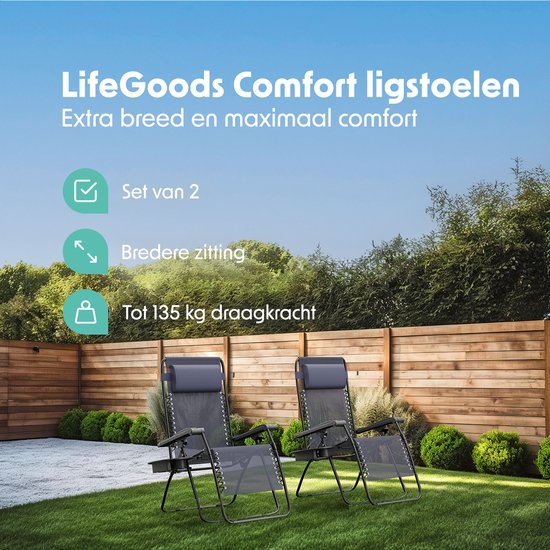 LifeGoods Faltbare Gartenstühle - 2 Stück - Gartenliege - 30°-90° verstellbar - Metall - Blau