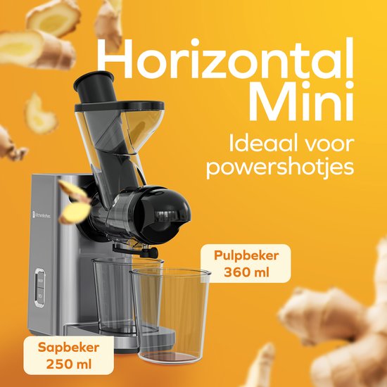 KitchenBrothers Slowjuicer - Mini-Entsafter - Gemüse- und Obstpresse - 40 mm und 50 mm Einfüllöffnung - 400 ml - Grau
