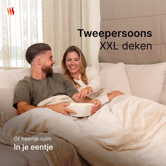 Seranova Heizdecke XXL - 180x160 cm - 2 Personen Heizdecke - Wärmedecke - Doppelseitiges Fleece Sherpa - Creme beige