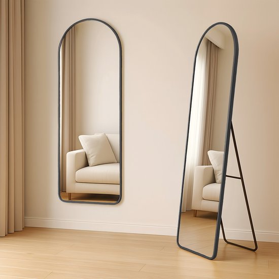 Fraay Pass Mirror 160x55cm - Stehend & hängend - Minimalistischer Wandspiegel - Stehspiegel - Schwarz Matt