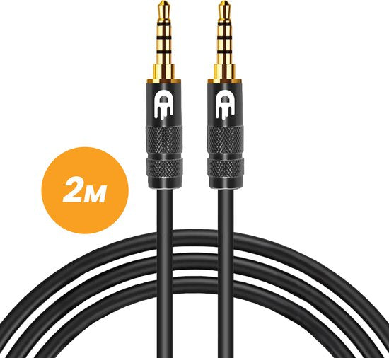 Drivv. AUX-Kabel 3,5 mm - Klinke auf Klinke - 4-poliges Audiokabel - vergoldet - Stecker auf Stecker - PVC - Schwarz - 2 Meter