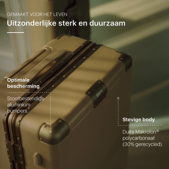ONYX Hybrid Pro Handgepäck Koffer 35 Liter - Recyceltes Polycarbonat und reißverschlussloses Design - Reisekoffer mit TSA-Schloss und Spinner-Rollen - Leichter Trolley - Desert Clay
