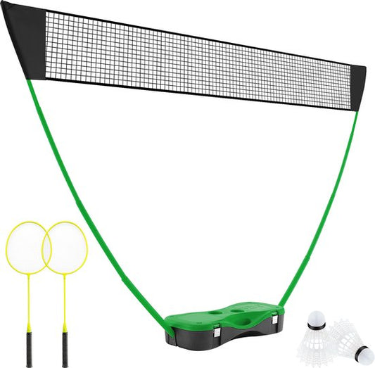 COSTWAY Badminton Netzständer, tragbares Federballspiel mit Schlägern, 2 Schlägern, Netz und Aufbewahrungsbox, komplettes Badmintonset für Badminton/Tennis und Volleyball für drinnen und draußen