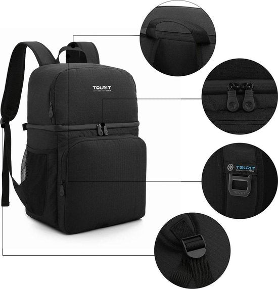 Kühlrucksack (28L) - Für 16 Dosen - Lunchtasche für Frauen und Männer - Schwarz