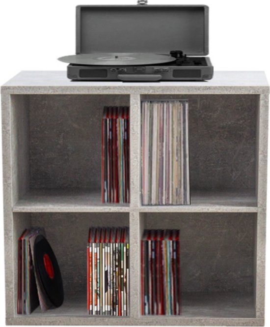 Schallplattenschrank - Aufbewahrung von Schallplatten - Bücherregal - grauer Beton