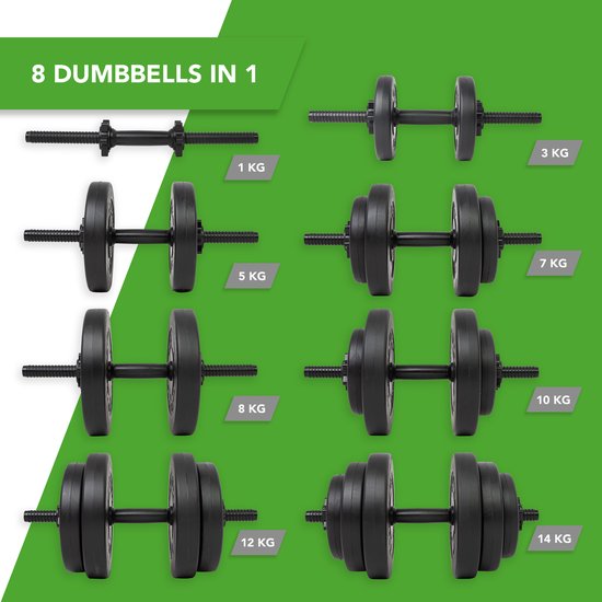 Tunturi Hanteln - Hantelset - Hantelset - 2 Stück - Insgesamt 28kg - Schwarz - Vinyl - inkl. kostenloser Fitness-App
