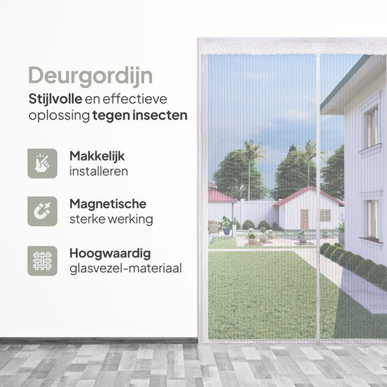 O'DADDY Türvorhang Deluxe FIBER - Magnetischer Fliegenvorhang - Für Neubauten und Standardtüren - Einfache Installation - Weißes Horn - 184x230 cm