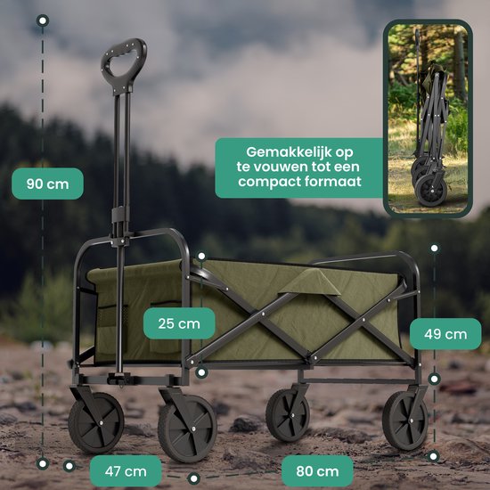 Avalo Bolderkar faltbar - Bis zu 90KG Ladekapazität - 80L - 80x47x49 CM - 360º Räder - Bolderwagen / Bolderwagen / Strandwagen / Trekkingwagen / Faltbarer Bolderkar - Für Strand - Grün
