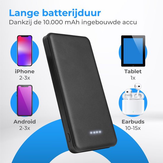 Nuvance - Powerbank 10000 mAh - Schnellladegerät - Kompaktes Design - 2x USB, USB-C & Micro USB - Universal Powerbanks für Smartphones, Tablets & Gadgets - Externer Akku - Schwarz