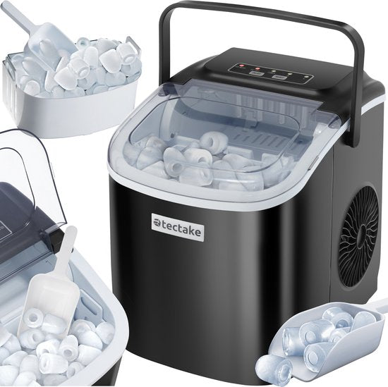 tectake® Eiswürfelbereiter Arctic - 1.2L - 2 Eiswürfelgrößen - Eismaschine - Eiswürfelbereiter mit Eisportionierer - Schwarz