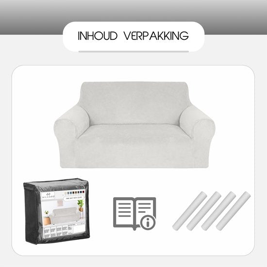 Hilvard - Sofabezug 2-Sitzer Sofas - (145 - 175 cm) - Elfenbein - Samt - Stretch - Sofaschoner - Möbelbezug - Gegen Beschädigungen und Flecken - Sitzbezug - Sitzbezug