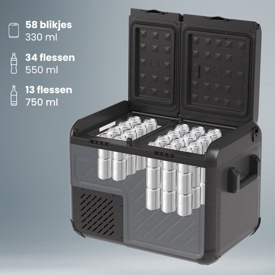 Auronic Electric Cool Box - Kompressor - Zwei Zonen - 12V 230 Volt - Auto - 45L - Frigobox - Schwarz/Grau
