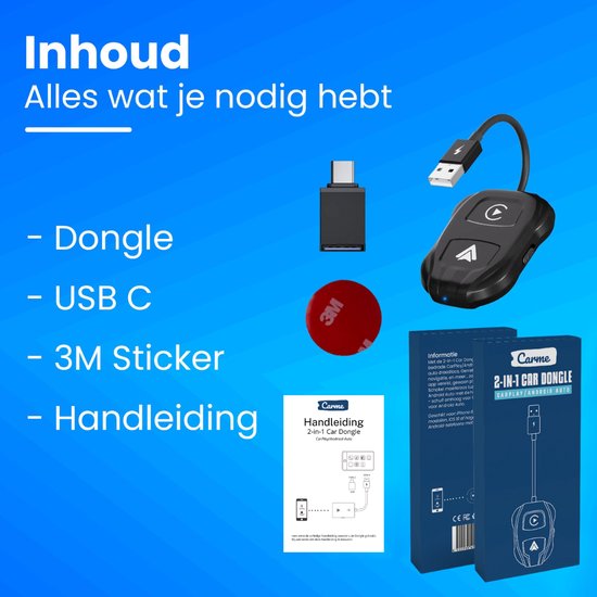 CarMe Luxe 2-in-1 Auto-Dongle - Drahtloses CarPlay & Android Auto - Modell 2024 - Schwarz