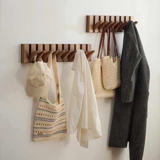 Kommo Wandgarderobe - Garderobenständer hängend - Walnussholz - 10 Haken - Klaviergarderobe - Garderobenständer - handgefertigt