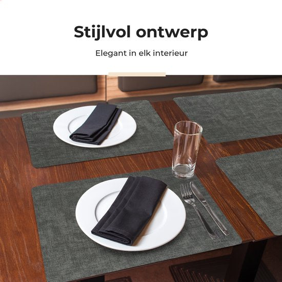 Castagnola Tischsets in Lederoptik - Rutschfeste Tischsets aus Kunstleder - Wasserabweisende Untersetzer - Untersetzer - Plastik Tischsets - 6 Stück - 45 x 30 cm - Melange Schwarz