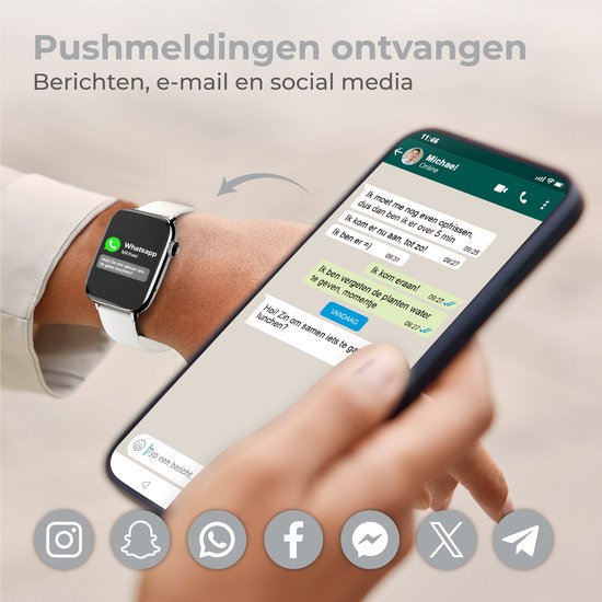 Nuvance - Smartwatch für Männer und Frauen mit Bluetooth - IP68 Wasserdicht - Geeignet für alle Smartphones - Schrittzähler und Herzfrequenzmesser - Silber