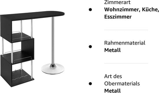 Rootz Bartisch - Bistroständer - Stehpult - Serviertisch - Kneipentisch - Esstisch - Entertainment Station - Schwarz - 113x40x105cm