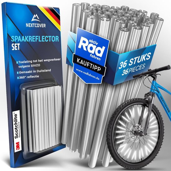 Nextcover® Speichenreflektoren Fahrrad 36 Stück - Das Original - [3M Scotchlite] Maximale Sichtbarkeit I Speichenlicht Fahrrad I Fahrradreflektoren I Alternative zu Katzenaugen Fahrrad