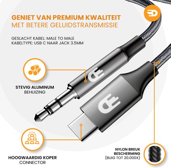 Drivv. USB C zu AUX Kabel - Nylon - 1 Meter