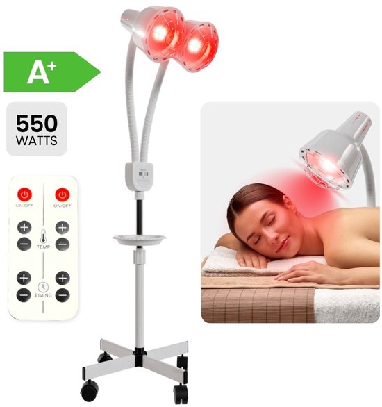 Resty® Infrarot-Lampe - 550W - Rotlichttherapie - Wärmelampe - Timer - Extra stabiler Fuß - Doppelkopf