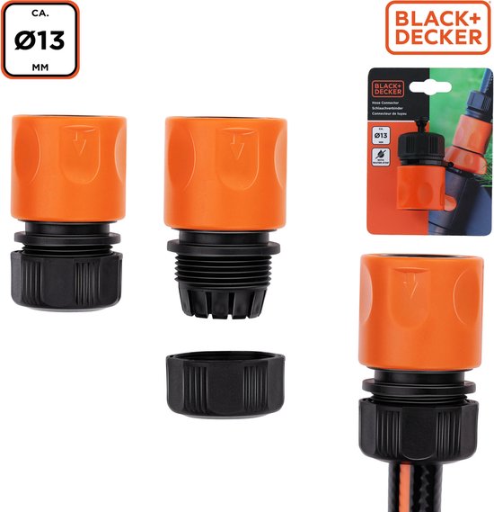 BLACK+DECKER Gartenschlauch Schnellkupplung - 1/2'' - ⌀13 mm - Kunststoff - Schwarz/Orange