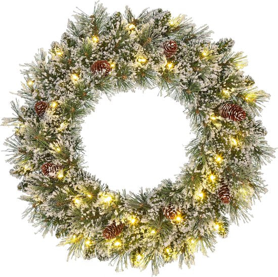 Black Box Trees Vandans Weihnachtskranz mit LED-Lichtern - Ø60 cm - Grün gefrostet