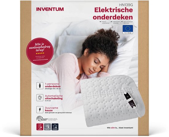 Inventum HN139G Wärmeunterbett 150x80 cm - Einzeln - 4 Wärmestufen - Wärmedecke - Waschbar - Automatische Abschaltung - Überhitzungsschutz - Vlies - Weiß