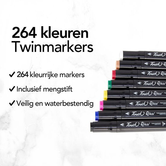 Brixy Twinmarkers 264 Stück - Professionelle Alkoholmarker - Doppelseitige Spitze - Marker - Aufbewahrungstasche mit Halterung